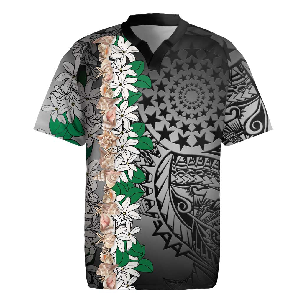 Cook Islands Tiare Maori With Conch Shell Rugby Jersey Pasifika Fest Polynesian Tattoo Black LT14 Black - Polynesian Pride
