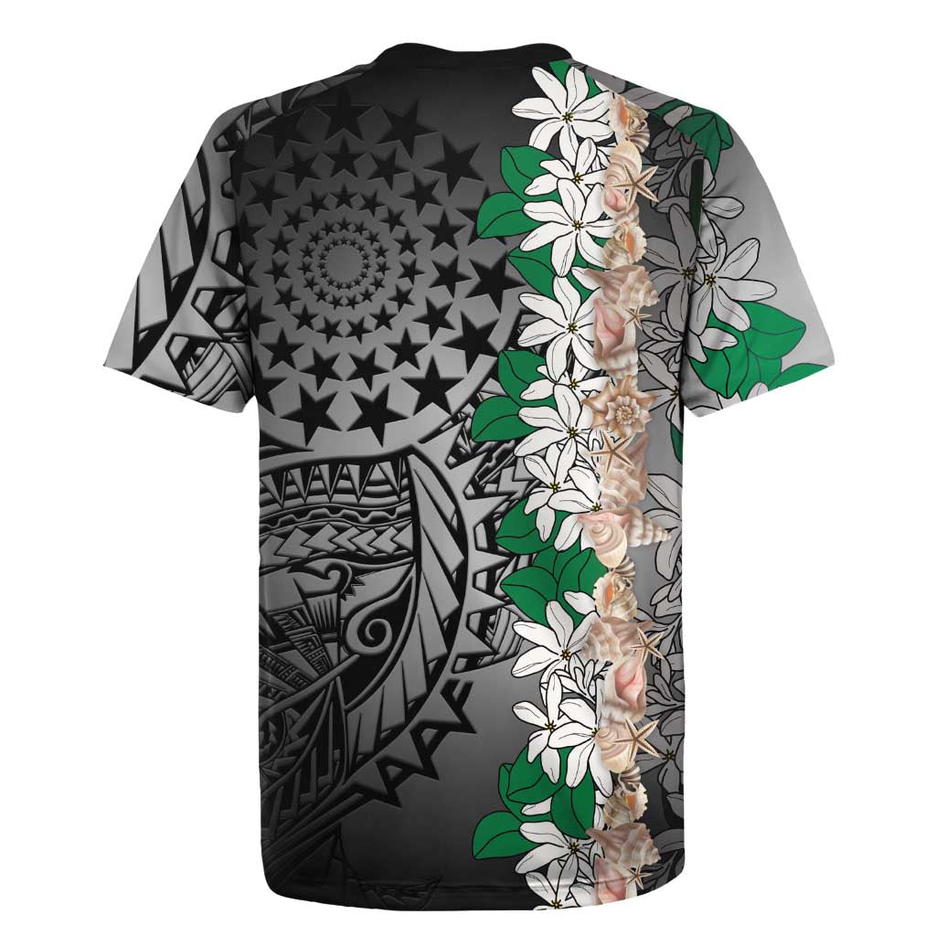 Cook Islands Tiare Maori With Conch Shell Rugby Jersey Pasifika Fest Polynesian Tattoo Black LT14 - Polynesian Pride