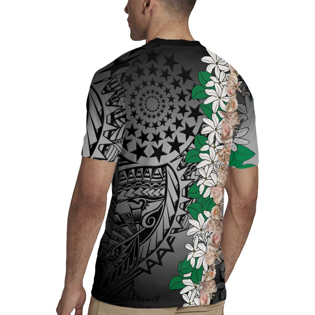 Cook Islands Tiare Maori With Conch Shell Rugby Jersey Pasifika Fest Polynesian Tattoo Black LT14 - Polynesian Pride