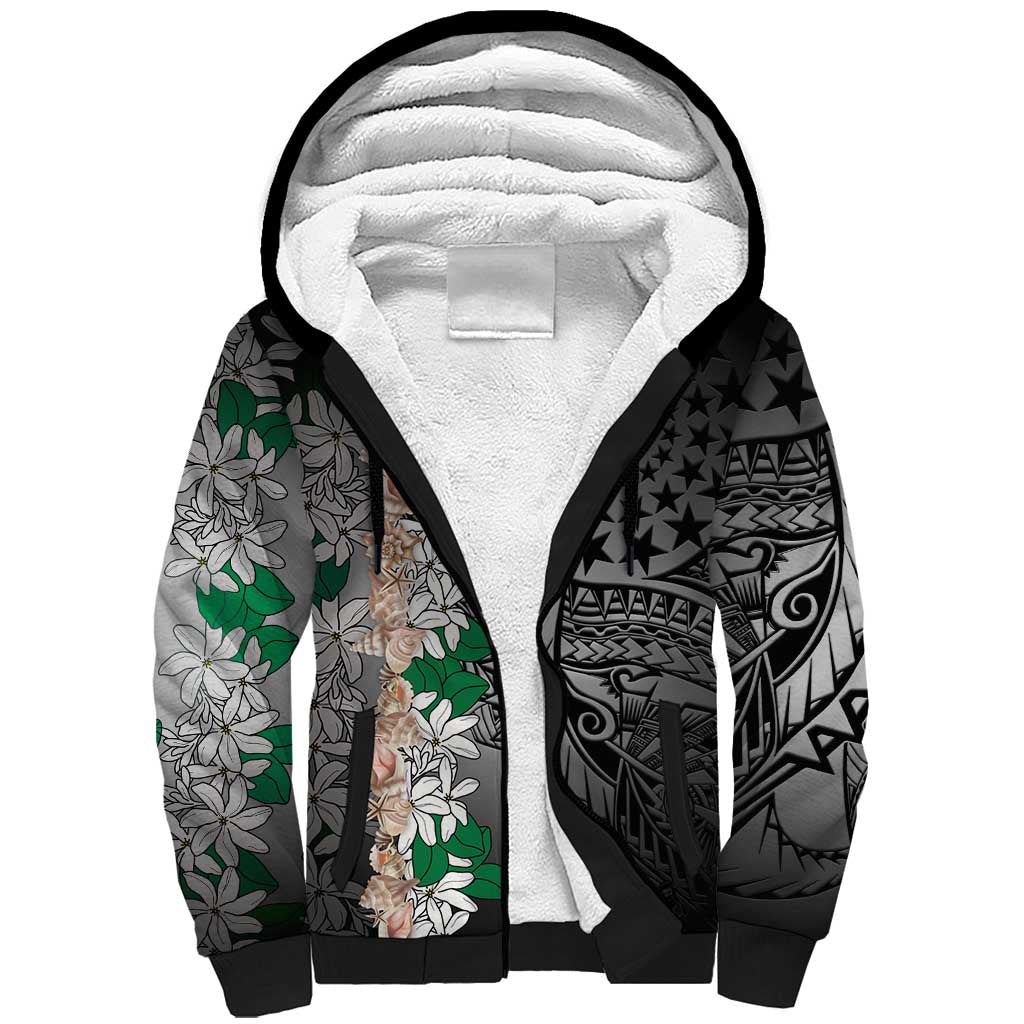 Cook Islands Tiare Maori With Conch Shell Sherpa Hoodie Pasifika Fest Polynesian Tattoo Black LT14 Unisex Black - Polynesian Pride