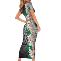 Cook Islands Tiare Maori With Conch Shell Short Sleeve Bodycon Dress Pasifika Fest Polynesian Tattoo Black