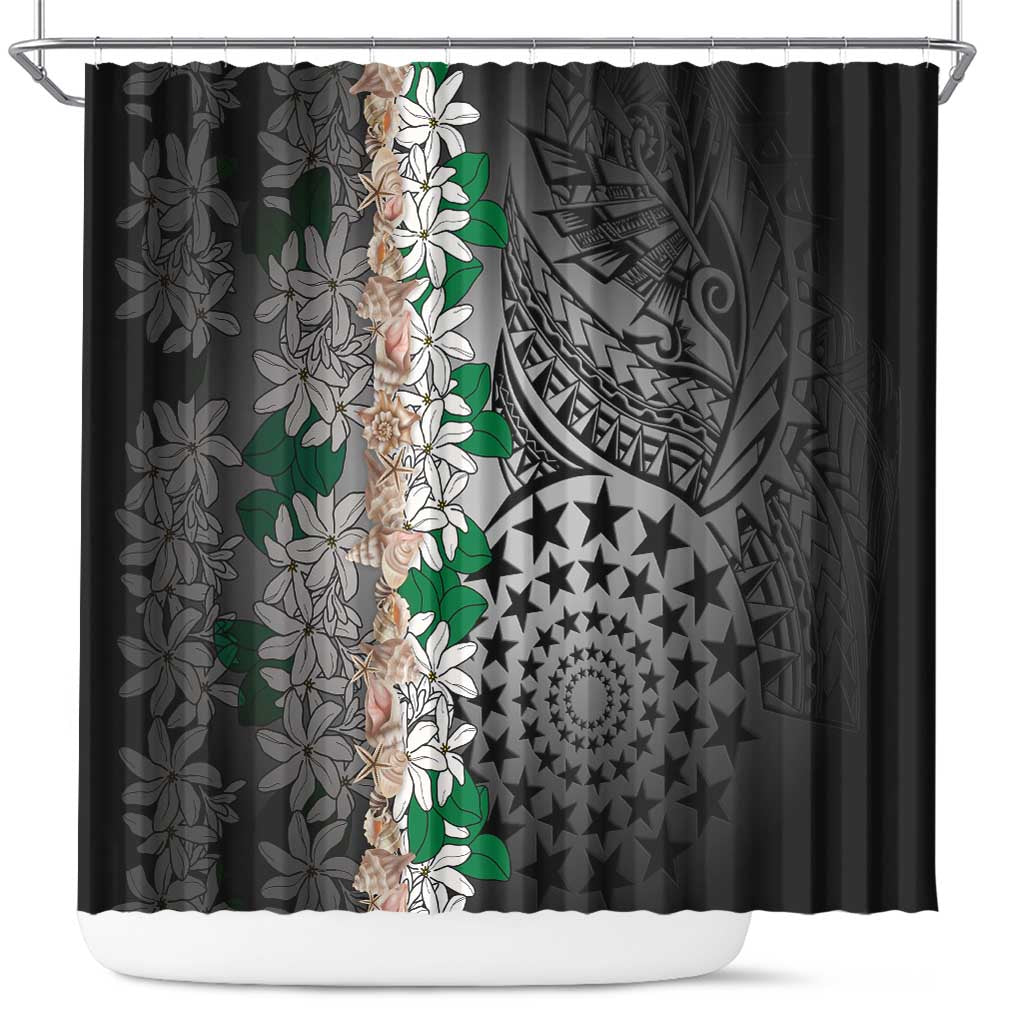 Cook Islands Tiare Maori With Conch Shell Shower Curtain Pasifika Fest Polynesian Tattoo Black LT14 Black - Polynesian Pride