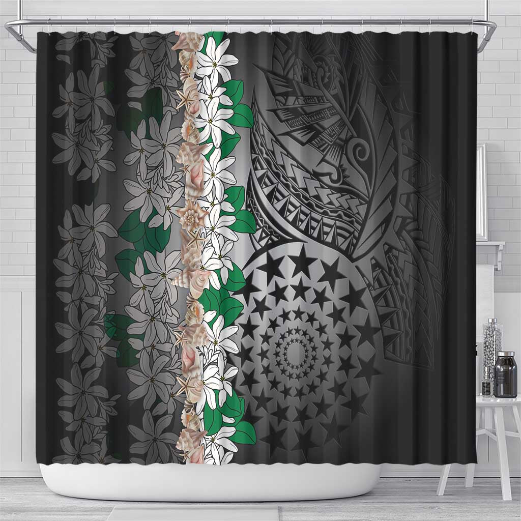 Cook Islands Tiare Maori With Conch Shell Shower Curtain Pasifika Fest Polynesian Tattoo Black LT14 - Polynesian Pride