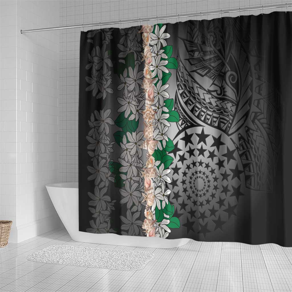 Cook Islands Tiare Maori With Conch Shell Shower Curtain Pasifika Fest Polynesian Tattoo Black LT14 - Polynesian Pride