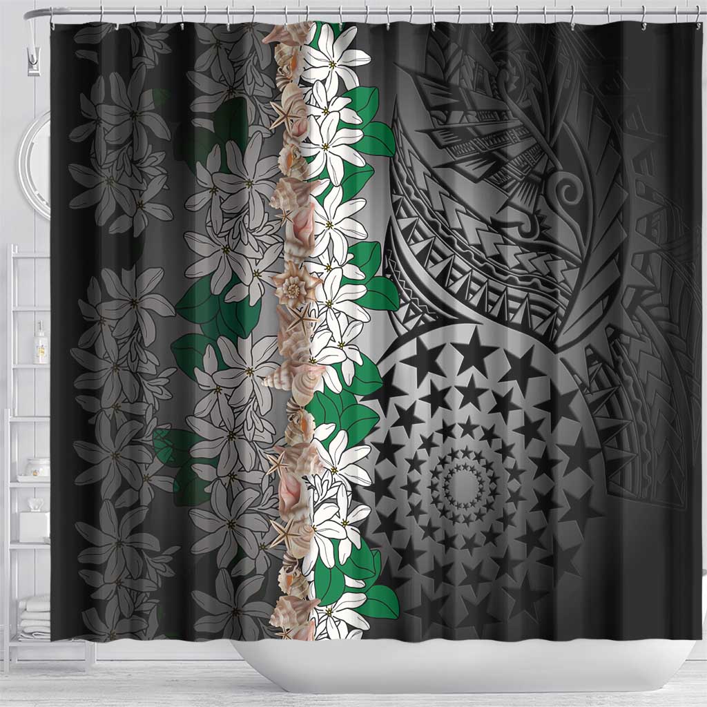 Cook Islands Tiare Maori With Conch Shell Shower Curtain Pasifika Fest Polynesian Tattoo Black LT14 - Polynesian Pride