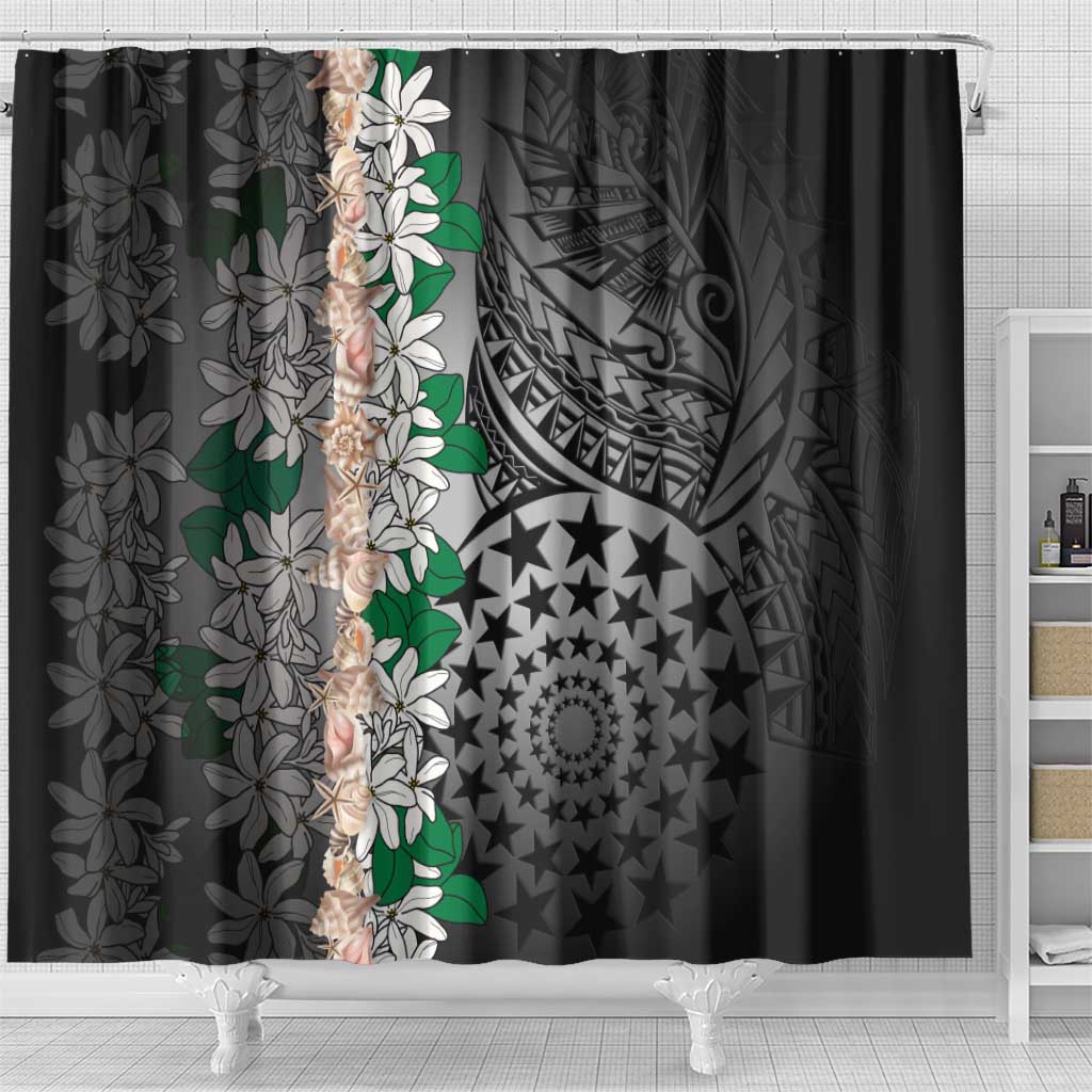 Cook Islands Tiare Maori With Conch Shell Shower Curtain Pasifika Fest Polynesian Tattoo Black LT14 - Polynesian Pride