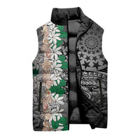 Cook Islands Tiare Maori With Conch Shell Sleeveless Puffer Jacket Pasifika Fest Polynesian Tattoo Black LT14 - Polynesian Pride