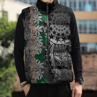 Cook Islands Tiare Maori With Conch Shell Sleeveless Puffer Jacket Pasifika Fest Polynesian Tattoo Black LT14 - Polynesian Pride