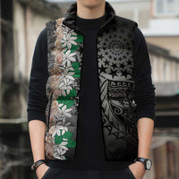Cook Islands Tiare Maori With Conch Shell Sleeveless Puffer Jacket Pasifika Fest Polynesian Tattoo Black LT14 - Polynesian Pride