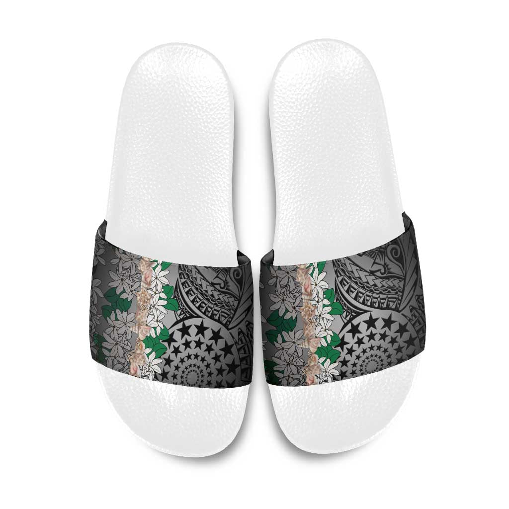 Cook Islands Tiare Maori With Conch Shell Slide Sandals Pasifika Fest Polynesian Tattoo Black LT14 Black - Polynesian Pride
