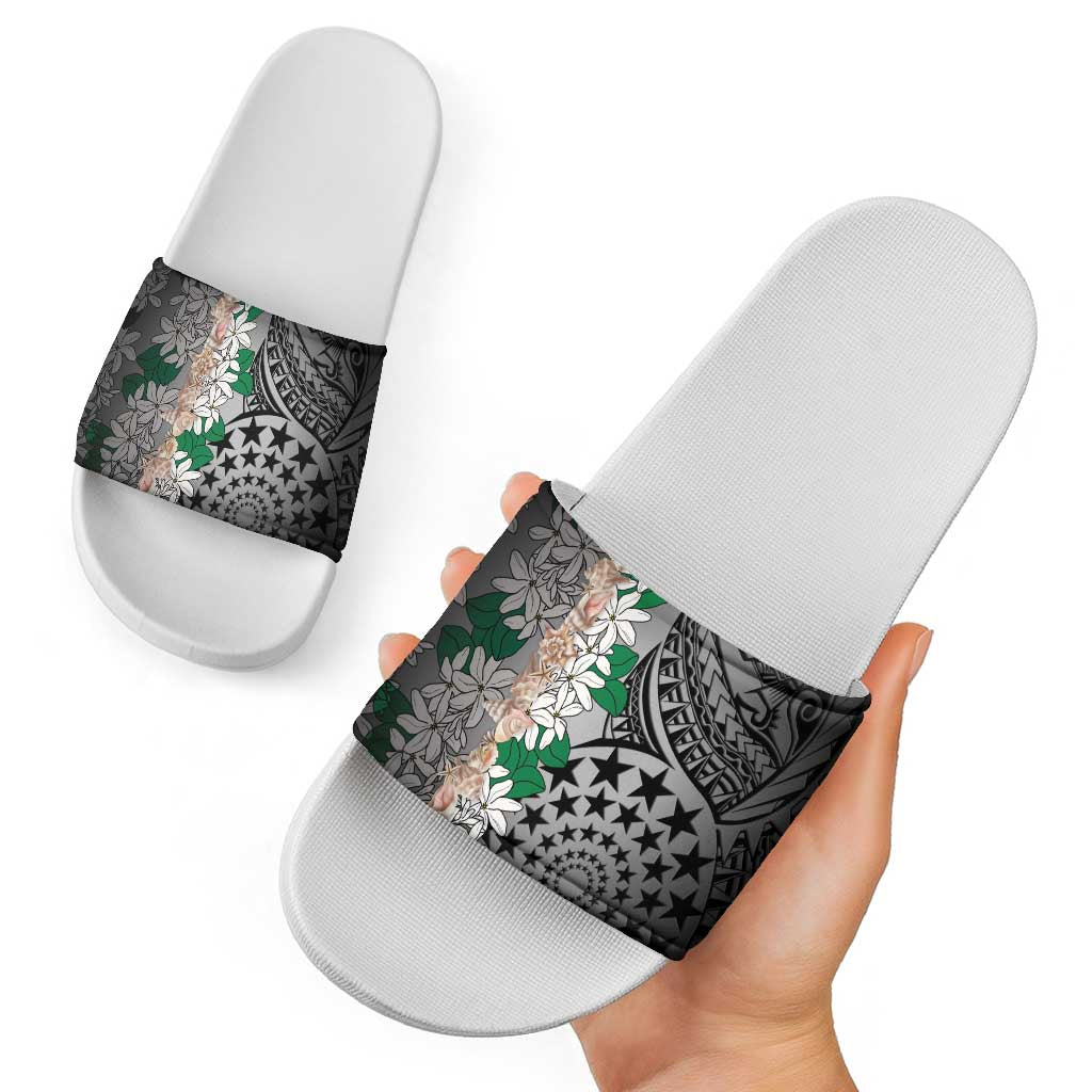 Cook Islands Tiare Maori With Conch Shell Slide Sandals Pasifika Fest Polynesian Tattoo Black LT14 - Polynesian Pride