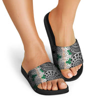 Cook Islands Tiare Maori With Conch Shell Slide Sandals Pasifika Fest Polynesian Tattoo Black LT14 - Polynesian Pride