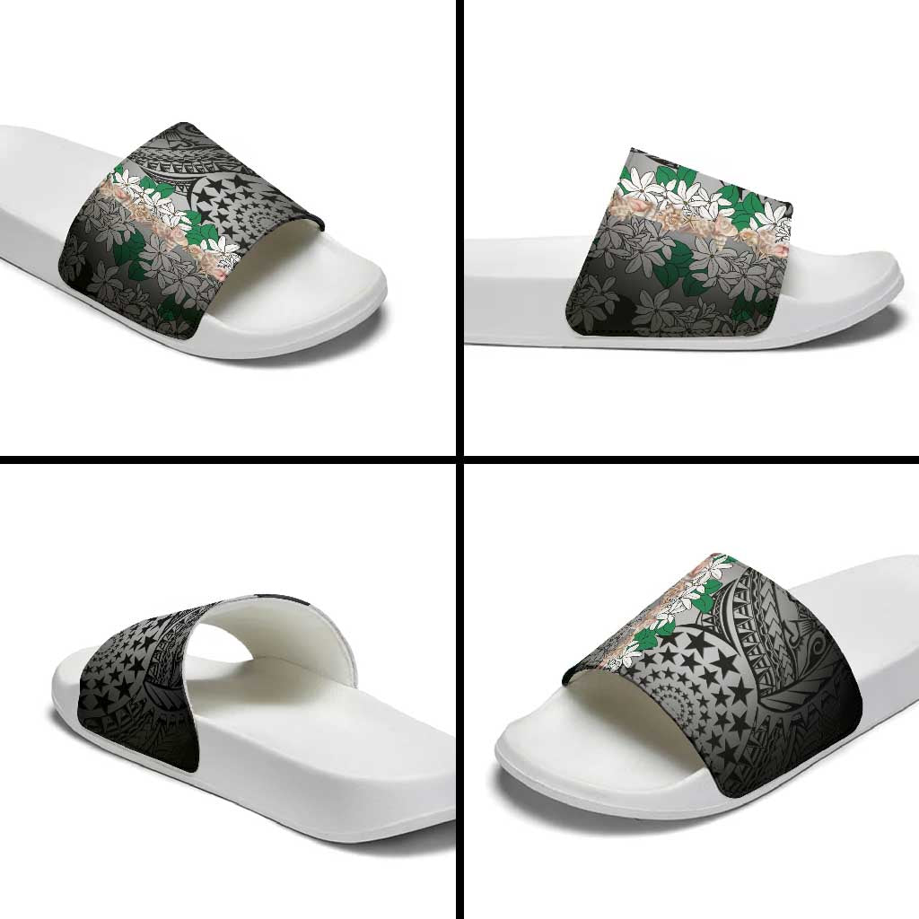 Cook Islands Tiare Maori With Conch Shell Slide Sandals Pasifika Fest Polynesian Tattoo Black LT14 - Polynesian Pride