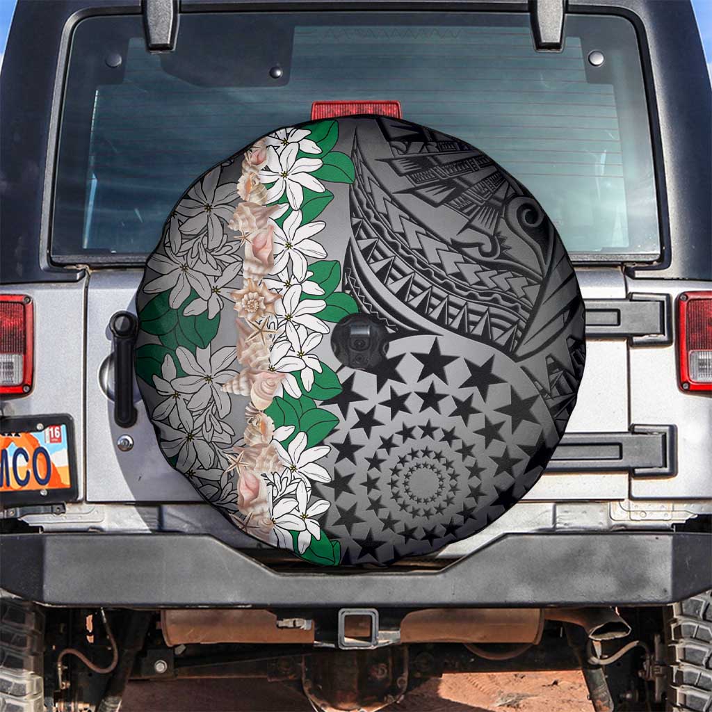 Cook Islands Tiare Maori With Conch Shell Spare Tire Cover Pasifika Fest Polynesian Tattoo Black LT14 Black - Polynesian Pride
