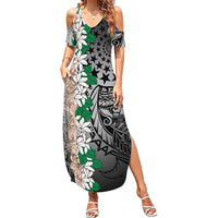 Cook Islands Tiare Maori With Conch Shell Summer Maxi Dress Pasifika Fest Polynesian Tattoo Black LT14 Women Black - Polynesian Pride