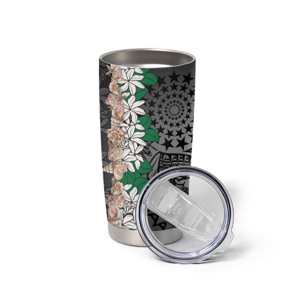 Cook Islands Tiare Maori With Conch Shell Tumbler Cup Pasifika Fest Polynesian Tattoo Black LT14 - Polynesian Pride