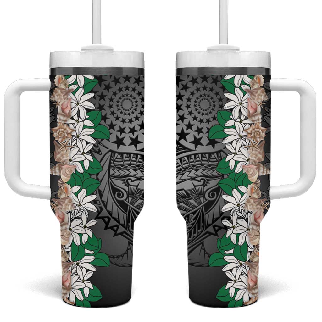 Cook Islands Tiare Maori With Conch Shell Tumbler With Handle Pasifika Fest Polynesian Tattoo Black LT14 One Size: 40 oz Black - Polynesian Pride