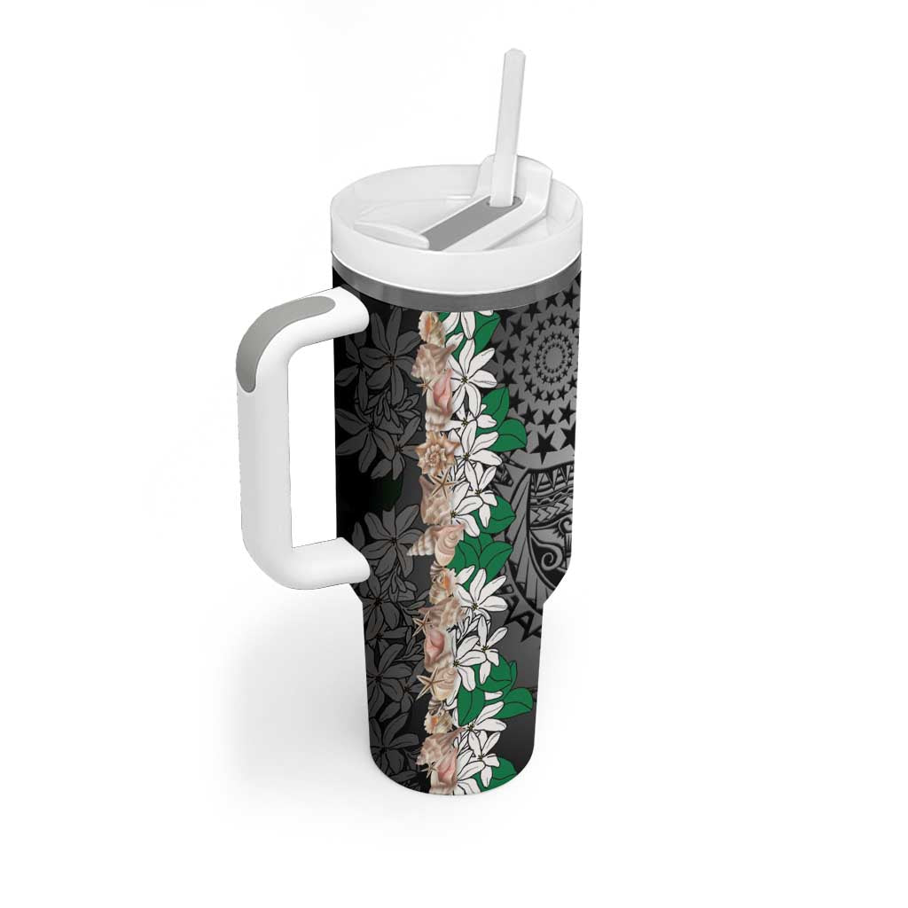 Cook Islands Tiare Maori With Conch Shell Tumbler With Handle Pasifika Fest Polynesian Tattoo Black LT14 - Polynesian Pride