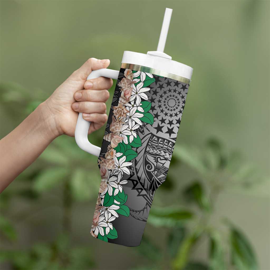 Cook Islands Tiare Maori With Conch Shell Tumbler With Handle Pasifika Fest Polynesian Tattoo Black LT14 - Polynesian Pride