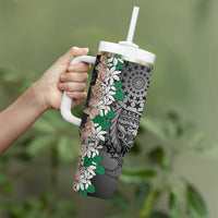 Cook Islands Tiare Maori With Conch Shell Tumbler With Handle Pasifika Fest Polynesian Tattoo Black LT14 - Polynesian Pride