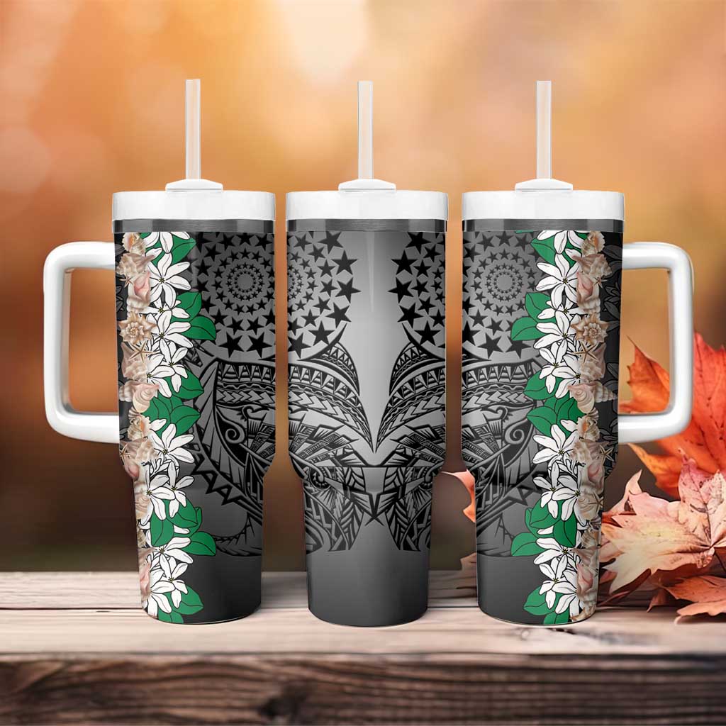 Cook Islands Tiare Maori With Conch Shell Tumbler With Handle Pasifika Fest Polynesian Tattoo Black LT14 - Polynesian Pride