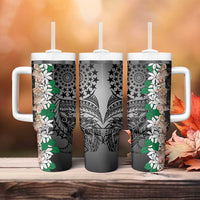 Cook Islands Tiare Maori With Conch Shell Tumbler With Handle Pasifika Fest Polynesian Tattoo Black LT14 - Polynesian Pride