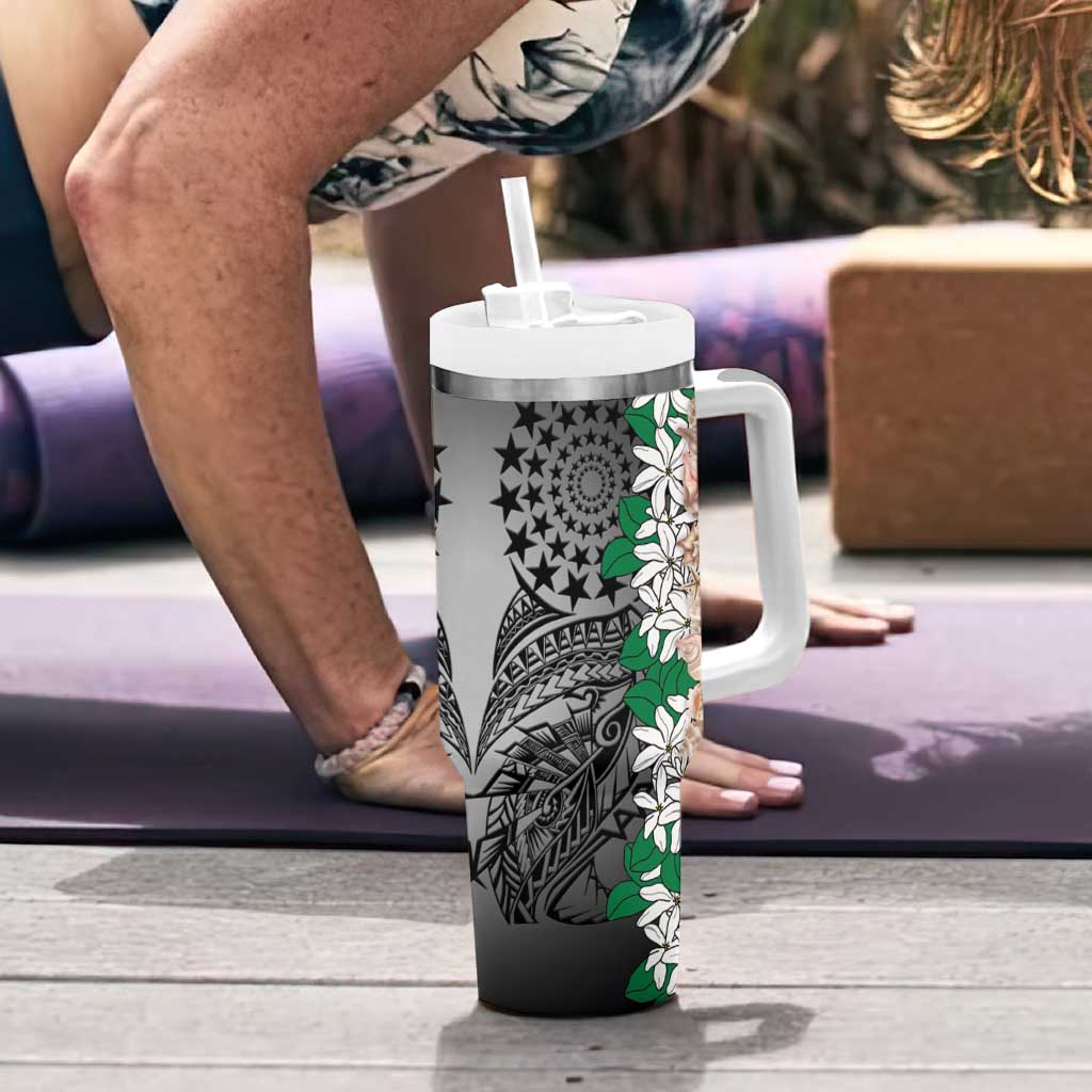 Cook Islands Tiare Maori With Conch Shell Tumbler With Handle Pasifika Fest Polynesian Tattoo Black LT14 - Polynesian Pride