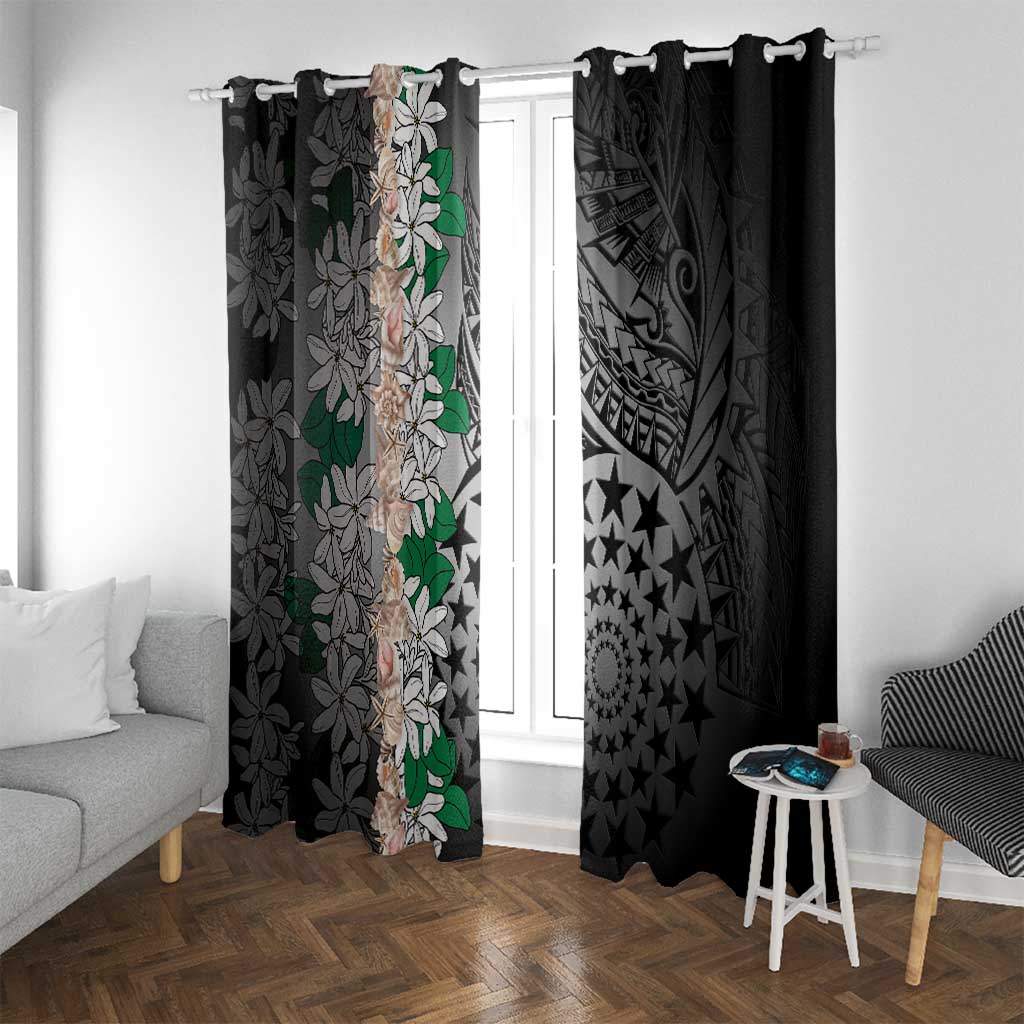 Cook Islands Tiare Maori With Conch Shell Window Curtain Pasifika Fest Polynesian Tattoo Black LT14 With Grommets Black - Polynesian Pride