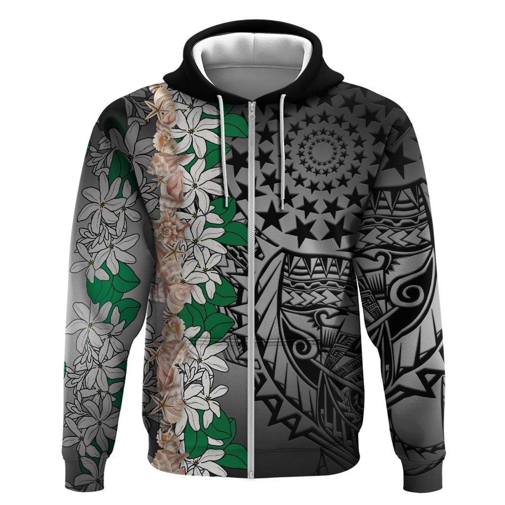 Cook Islands Tiare Maori With Conch Shell Zip Hoodie Pasifika Fest Polynesian Tattoo Black LT14 Zip Hoodie Black - Polynesian Pride