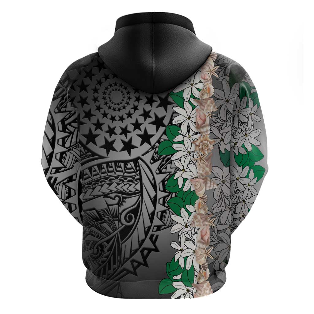 Cook Islands Tiare Maori With Conch Shell Zip Hoodie Pasifika Fest Polynesian Tattoo Black LT14 - Polynesian Pride