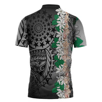 Cook Islands Tiare Maori With Conch Shell Zipper Polo Shirt Pasifika Fest Polynesian Tattoo Black LT14 - Polynesian Pride