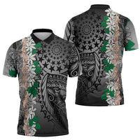 Cook Islands Tiare Maori With Conch Shell Zipper Polo Shirt Pasifika Fest Polynesian Tattoo Black LT14 - Polynesian Pride