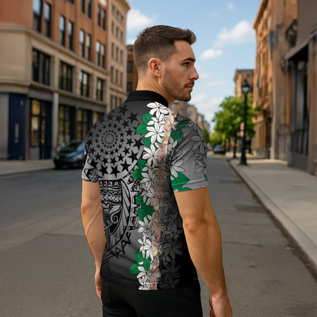 Cook Islands Tiare Maori With Conch Shell Zipper Polo Shirt Pasifika Fest Polynesian Tattoo Black LT14 - Polynesian Pride
