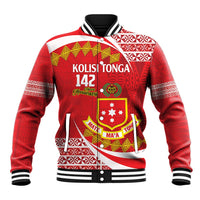 Personalised Kolisi Tonga College Atele Baseball Jacket Mate Maa Tonga 142 Years Anniversary LT14 Unisex Red - Polynesian Pride