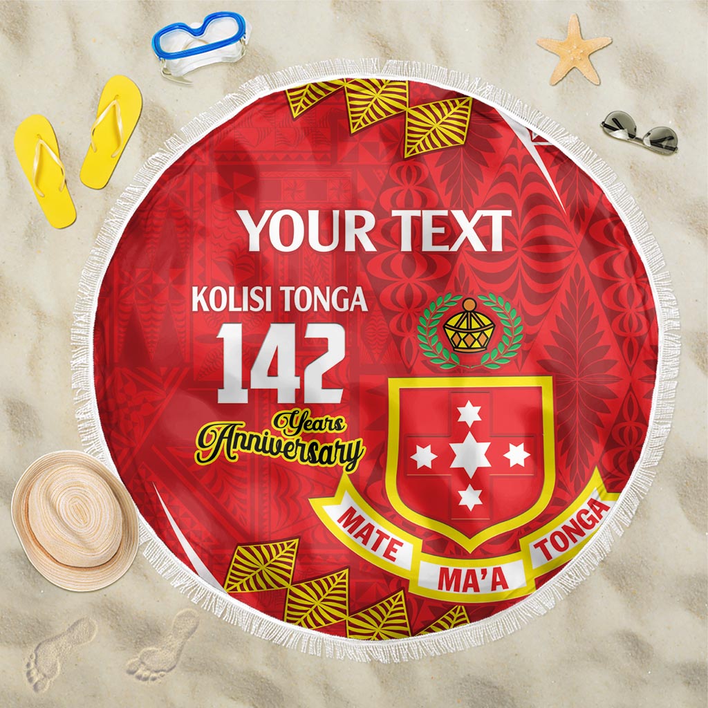 Personalised Kolisi Tonga College Atele Beach Blanket Mate Maa Tonga 142 Years Anniversary LT14 One Size 150cm Red - Polynesian Pride