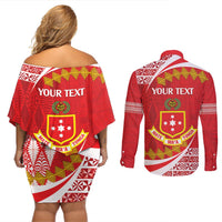 Personalised Kolisi Tonga College Atele Couples Matching Off Shoulder Short Dress and Long Sleeve Button Shirt Mate Maa Tonga 142 Years Anniversary