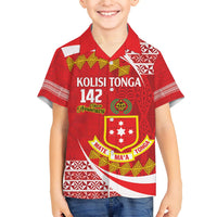 Personalised Kolisi Tonga College Atele Family Matching Long Sleeve Bodycon Dress and Hawaiian Shirt Mate Maa Tonga 142 Years Anniversary LT14 Son's Shirt Red - Polynesian Pride