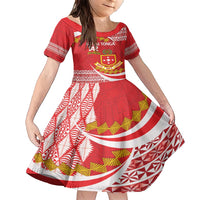 Personalised Kolisi Tonga College Atele Family Matching Short Sleeve Bodycon Dress and Hawaiian Shirt Mate Maa Tonga 142 Years Anniversary LT14 Daughter's Dress Red - Polynesian Pride