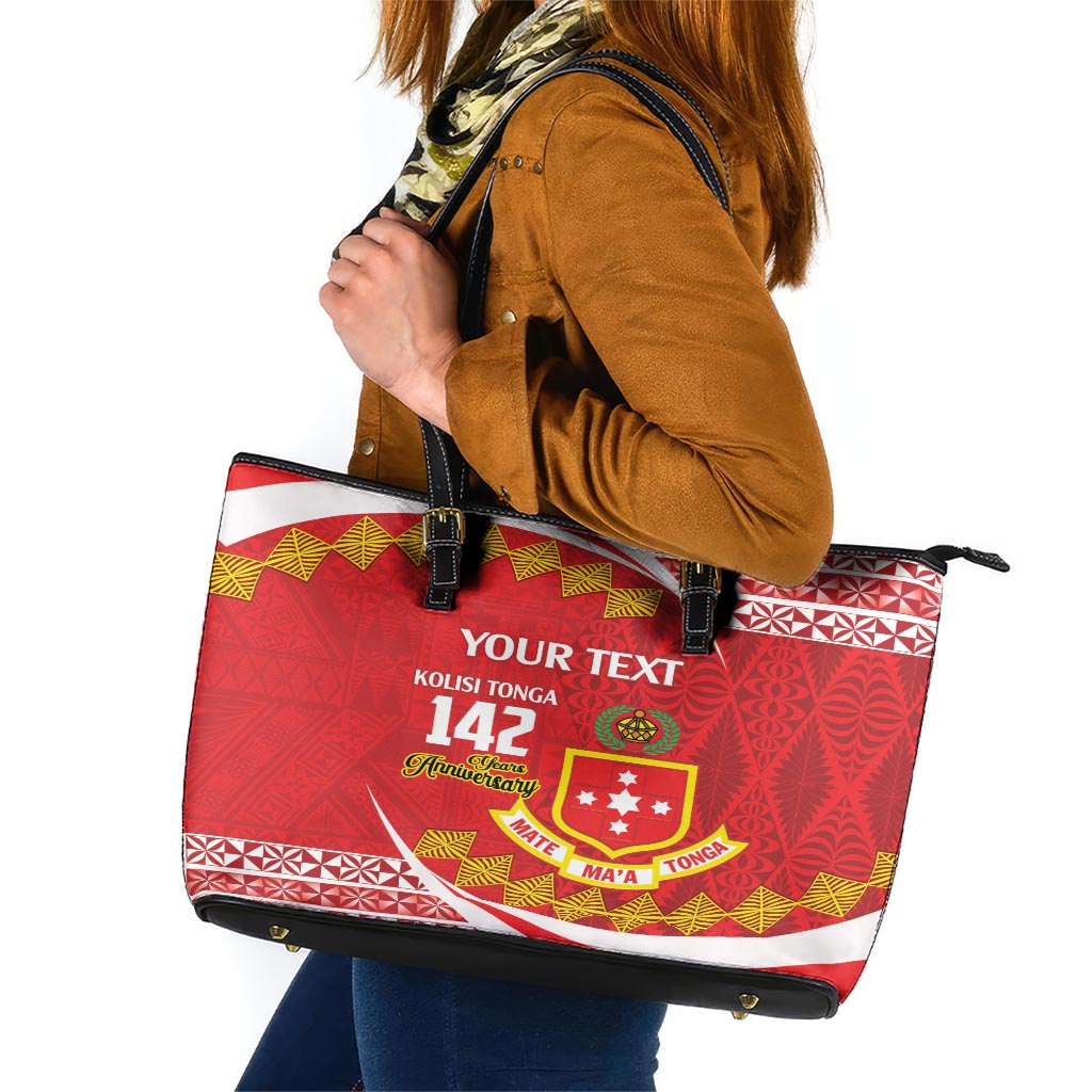 Personalised Kolisi Tonga College Atele Leather Tote Bag Mate Maa Tonga 142 Years Anniversary LT14 Red - Polynesian Pride