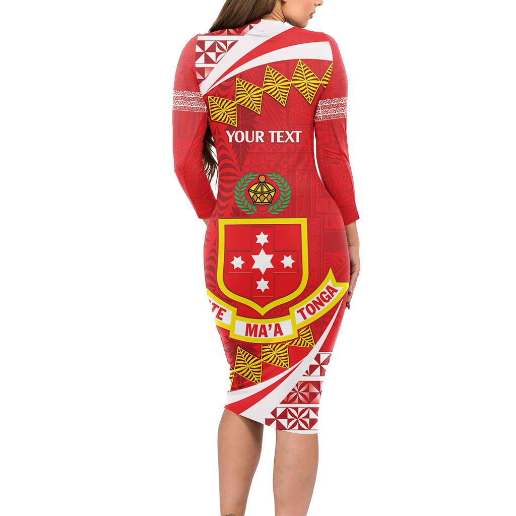 Personalised Kolisi Tonga College Atele Long Sleeve Bodycon Dress Mate Maa Tonga 142 Years Anniversary
