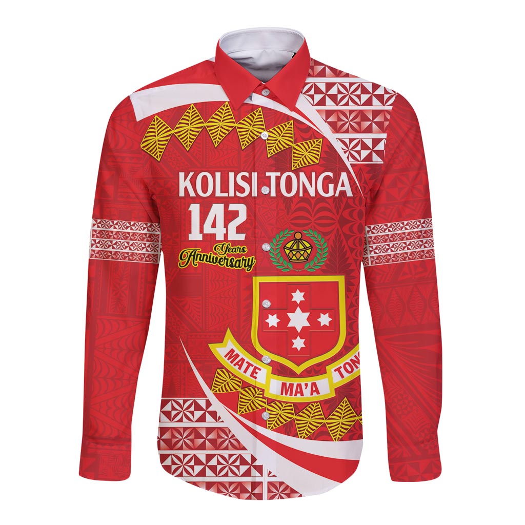 Personalised Kolisi Tonga College Atele Long Sleeve Button Shirt Mate Maa Tonga 142 Years Anniversary