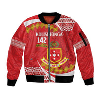 Personalised Kolisi Tonga College Atele Sleeve Zip Bomber Jacket Mate Maa Tonga 142 Years Anniversary LT14 Unisex Red - Polynesian Pride