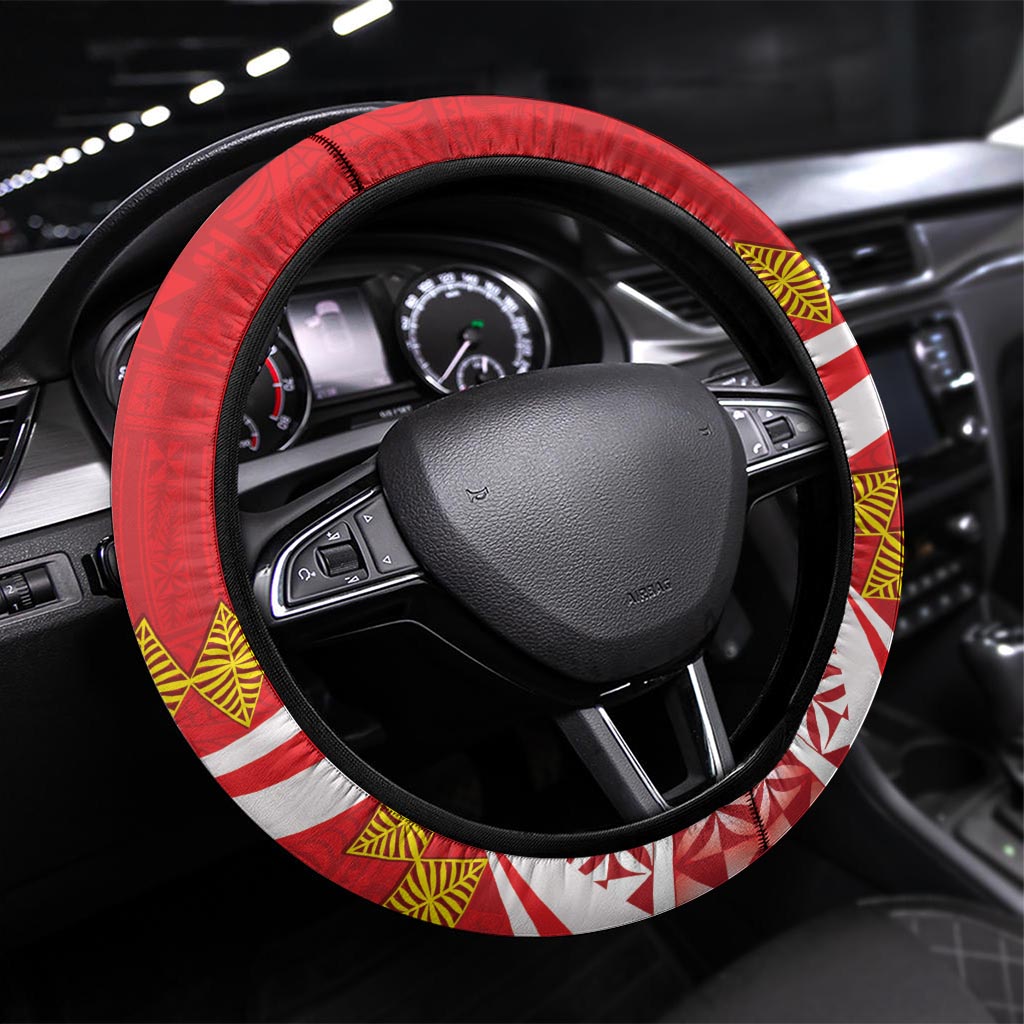 Kolisi Tonga College Atele Steering Wheel Cover Mate Maa Tonga 142 Years Anniversary LT14 Universal Fit Red - Polynesian Pride