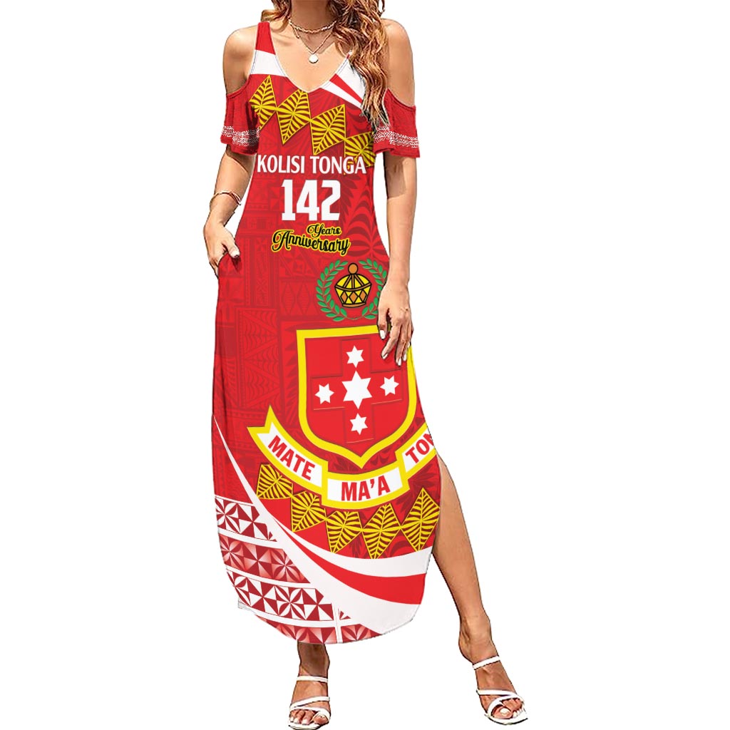 Personalised Kolisi Tonga College Atele Summer Maxi Dress Mate Maa Tonga 142 Years Anniversary LT14 Women Red - Polynesian Pride