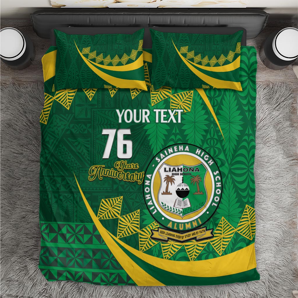 Personalised Tonga Liahona-Saineha High School Bedding Set Happy 76 Years Anniversary LT14 Green - Polynesian Pride