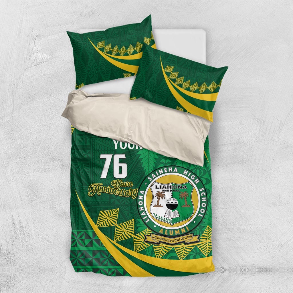 Personalised Tonga Liahona-Saineha High School Bedding Set Happy 76 Years Anniversary LT14 US Twin 172cm x 218cm Green - Polynesian Pride
