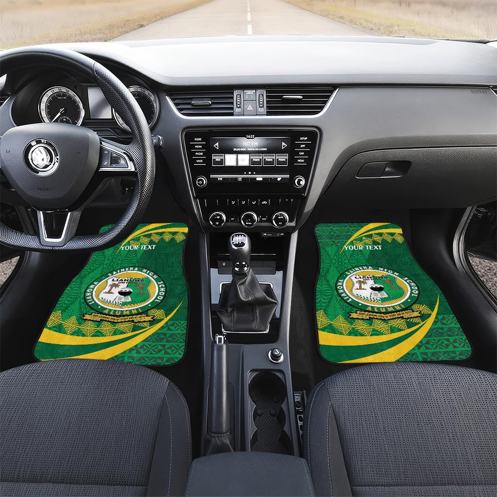 Personalised Tonga Liahona-Saineha High School Car Mats Happy 76 Years Anniversary LT14 Set 2pcs - Front Green - Polynesian Pride