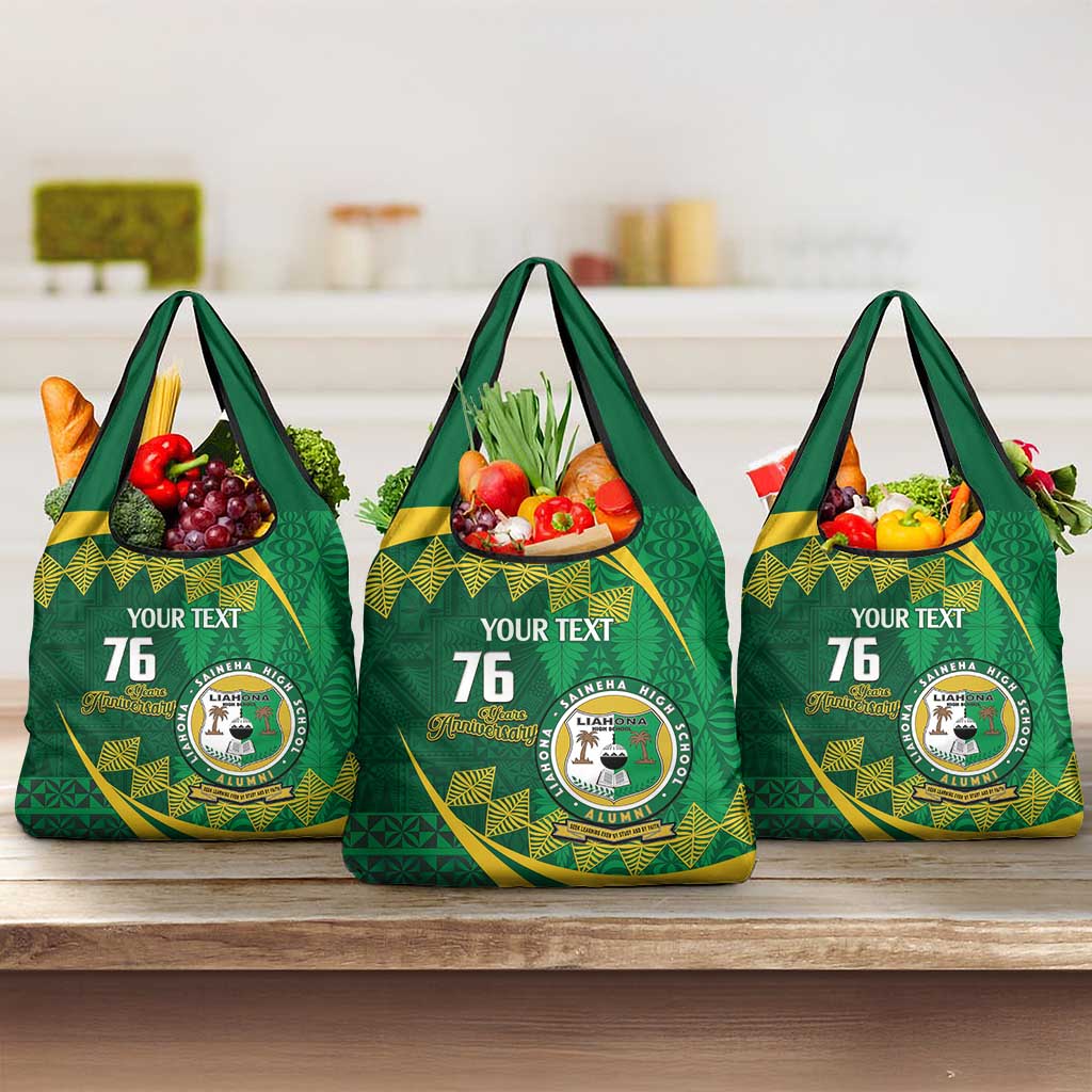 Personalised Tonga Liahona-Saineha High School Grocery Bag Happy 76 Years Anniversary LT14 3-pack One Size Green - Polynesian Pride