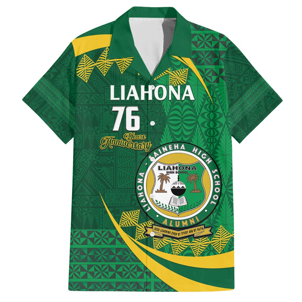 Personalised Tonga Liahona-Saineha High School Hawaiian Shirt Happy 76 Years Anniversary LT14 Green - Polynesian Pride