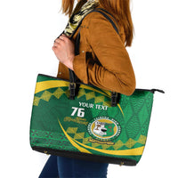Personalised Tonga Liahona-Saineha High School Leather Tote Bag Happy 76 Years Anniversary LT14 Green - Polynesian Pride